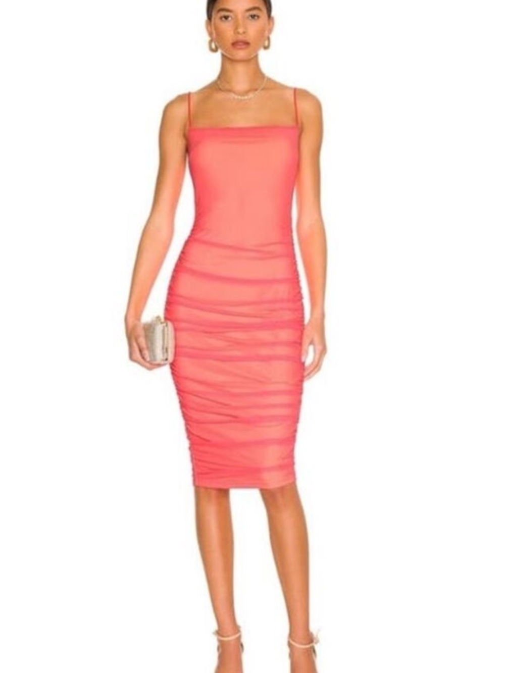 Superdown Slim Fit Coral Pink Spaghetti Strap Midi Dress